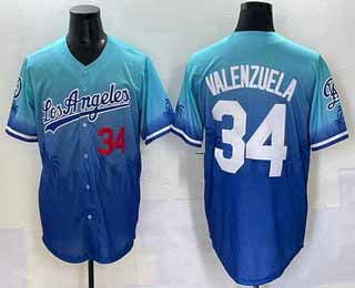 Los Angeles Dodgers #34 Fernando Valenzuela Blue 2025 City Connect Limited Stitched Baseball Jersey
