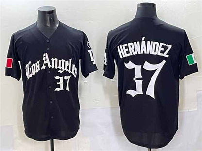 Los Angeles Dodgers #37 Teoscar Hern¨¢ndez Black 2025 LA Gothic Style With Fernando Patch Vapor Premier Limited Stitched Baseball Jersey
