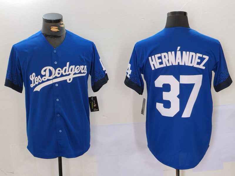 Los Angeles Dodgers #37 Teoscar Hern¨¢ndez Blue Cool Base Stitched Baseball Jersey