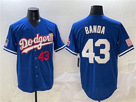 Los Angeles Dodgers #43 Anthony Banda Royal With American Flag Patch Limited Stitched Baseball Jersey