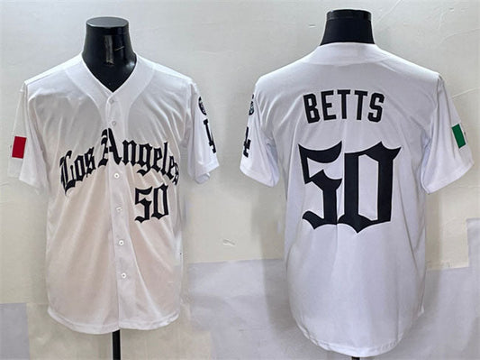 Los Angeles Dodgers #50 Mookie Betts White Mexico 2025 LA Gothic Style With Fernando Patch Vapor Premier Limited Stitched Baseball Jersey