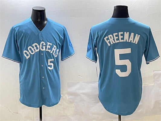 Los Angeles Dodgers #5 Freddie Freeman Light Blue Limited Stitched Baseball Jersey