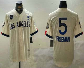 Los Angeles Dodgers #5 Freddie Freeman Number Cream 2024 World Series City Connect Limited Stitched Baseball Jersey