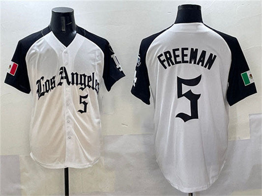 Los Angeles Dodgers #5 Freddie Freeman White Black Mexico 2025 LA Gothic Style With Fernando Patch Vapor Premier Limited Stitched Baseball Jersey