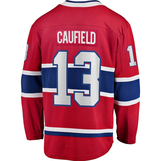 M.Canadiens #13 Cole Caufield Fanatics Home Premier Breakaway Player Jersey - Red Stitched American Hockey Jerseys