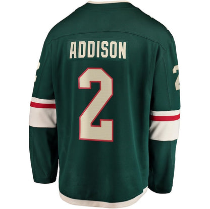 M.Wild #2 Calen Addison Fanatics Home Breakaway Player Jersey - Green Stitched American Hockey Jerseys