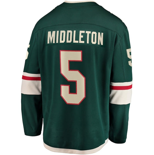 M.Wild #5 Jake Middleton Fanatics Home Breakaway Player Jersey - Green Stitched American Hockey Jerseys
