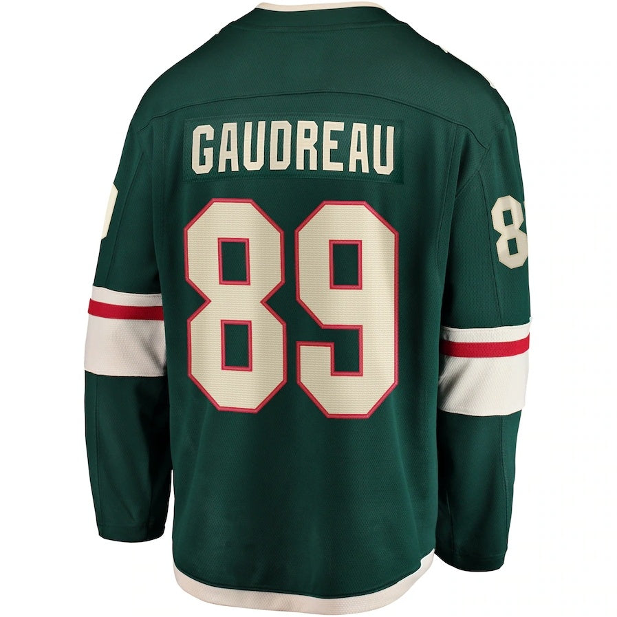 M.Wild #89 Frederick Gaudreau Fanatics Home Breakaway Player Jersey - Green Stitched American Hockey Jerseys