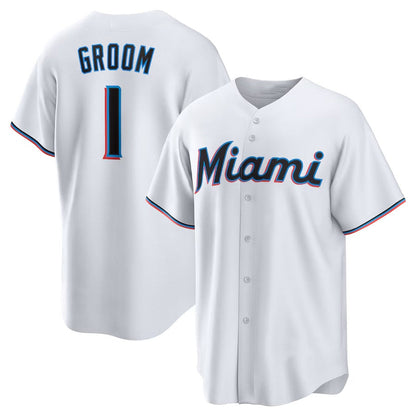 Miami Marlins #1 Groom Home Replica Jersey - White Stitched Baseball Jersey