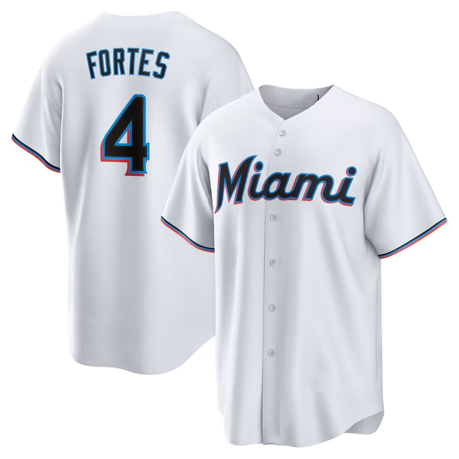 Miami Marlins #4 Nick Fortes Home Replica Jersey - White Stitched Baseball Jersey