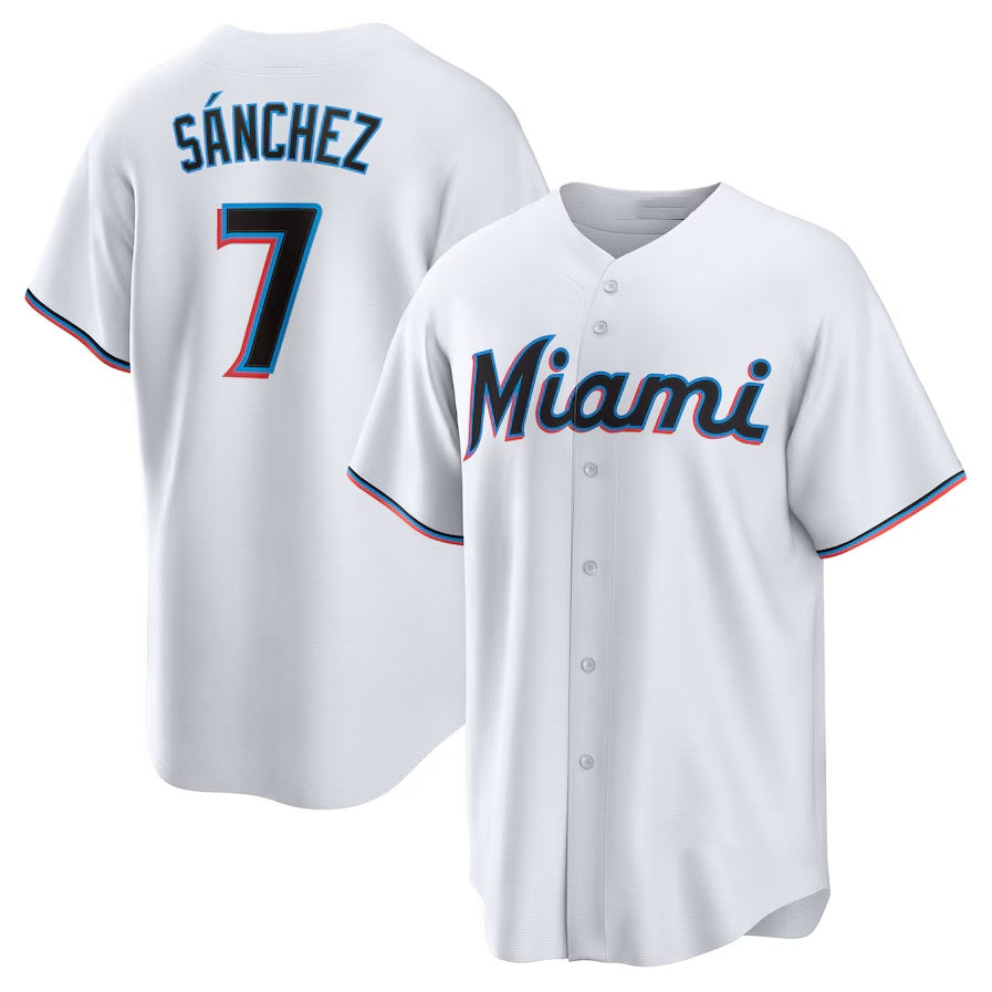 Miami Marlins #7 Jes¨²s S¨¢nchez Home Replica Player Jersey - White Stitched Baseball Jersey