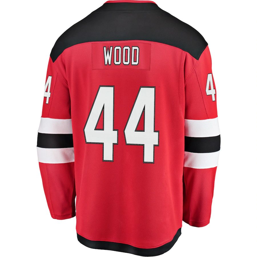 NJ.Devils #44 Miles Wood Fanatics Branded Home Breakaway Player Jersey  Red Stitched American Hockey Jerseys