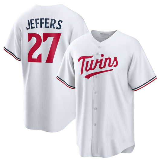 Minnesota Twins #27 Ryan Jeffers Home Replica Player Jersey - White Stitched Baseball Jersey