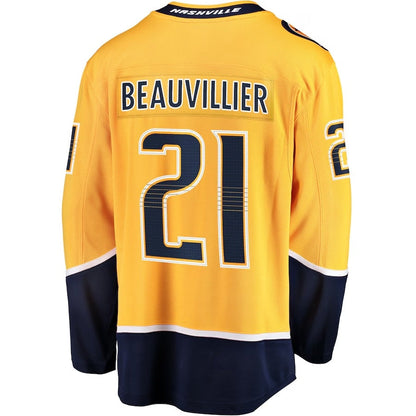 N.Predators #21 Anthony Beauvillier Fanatics Premier Breakaway Player Jersey - Gold Stitched American Hockey Jerseys