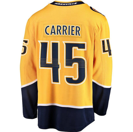 N.Predators #45 Alexandre Carrier Fanatics Premier Breakaway Player Jersey - Gold Stitched American Hockey Jerseys