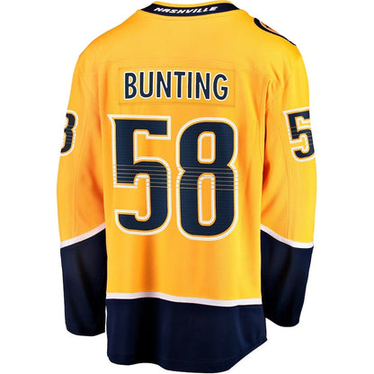 N.Predators #58 Michael Bunting Fanatics Home Breakaway Jersey - Gold Stitched American Hockey Jerseys