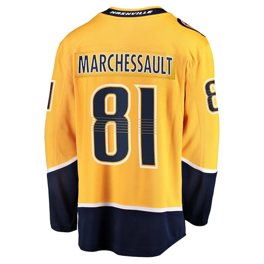 N.Predators #81 Jonathan Marchessault Fanatics Home Premier Breakaway Player Jersey - Gold Stitched American Hockey Jerseys