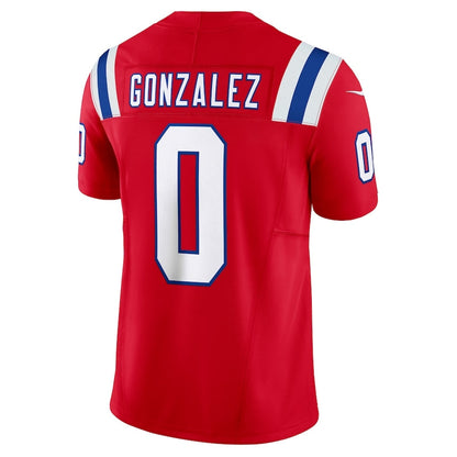 NE.Patriots #0 Christian Gonzalez Red Alternate Vapor F.U.S.E. Limited Stitched American Football Jerseys