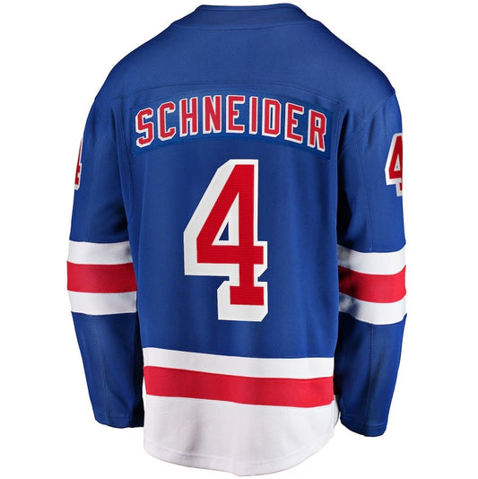 NY.Rangers #4 Braden Schneider Fanatics Home Premier Breakaway Player Jersey - Blue Stitched American Hockey Jerseys