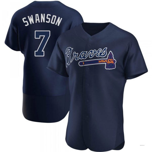 Atlanta Braves #7 Dansby Swanson Navy Alternate Team Name Jersey Stitches Baseball Jerseys