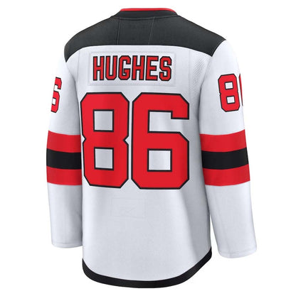 NJ.Devils #86 Jack Hughes Fanatics Away Premium Jersey - White Stitched American Hockey Jerseys