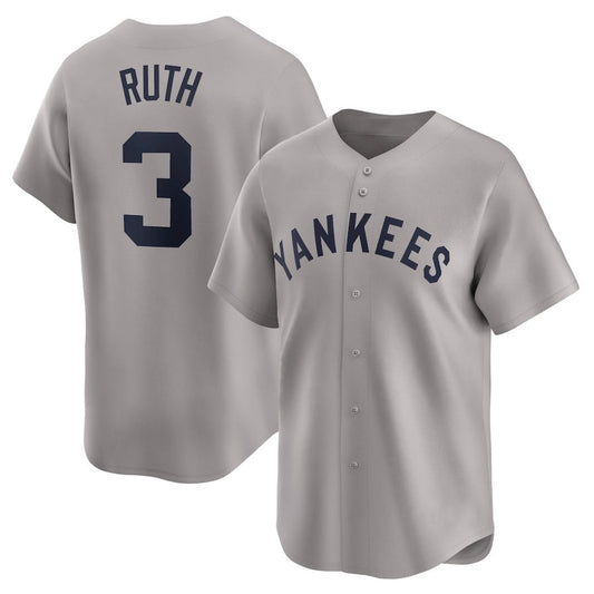 New York Yankees #3 Babe Ruth Throwback Cooperstown Collection Limited Jersey - Gray Stitched Baseball Jersey
