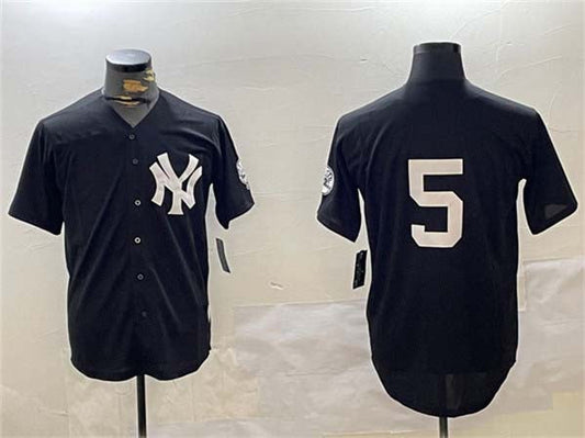 New York Yankees #5 Joe DiMaggio Black With Patch Cool Base Stitched Baseball Jersey