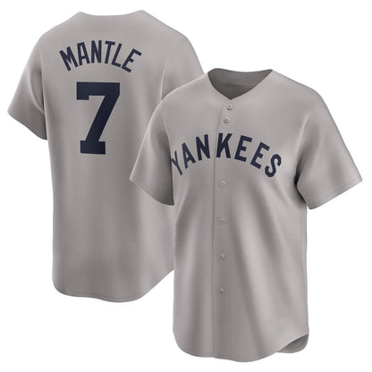 New York Yankees #7 Mickey Mantle Throwback Cooperstown Collection Limited Jersey - Gray Stitched Baseball Jersey