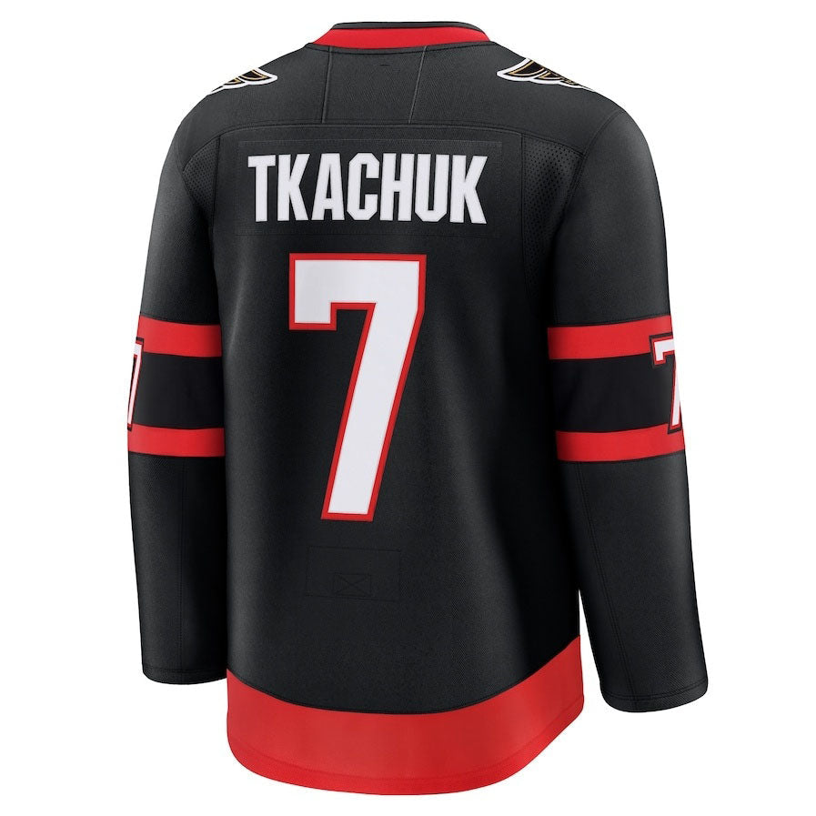 O.Senators #7 Brady Tkachuk Fanatics Home Premium Jersey - Black Stitched American Hockey Jerseys