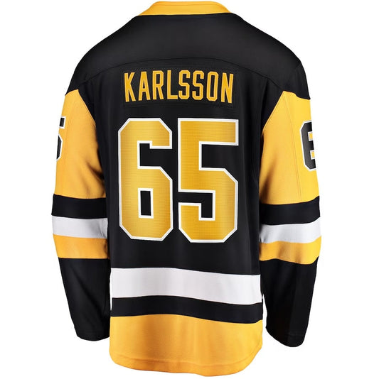 P.Penguins #65 Erik Karlsson Fanatics Home Breakaway Jersey - Black Stitched American Hockey Jerseys