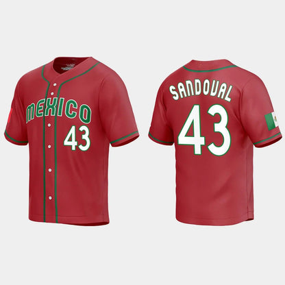 #43 PATRICK SANDOVAL MEXICO BASEBALL 2023 WORLD BASEBALL CLASSIC REPLICA JERSEY ¨C RED Stitches Baseball Jerseys