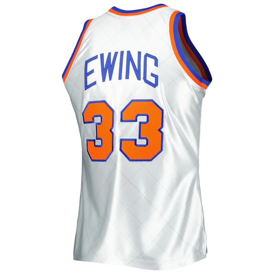 NY.Knicks #33 Patrick Ewing Mitchell & Ness 1985-86 Hardwood Classics 75th Anniversary Swingman Jersey Platinum Stitched American Basketball Jersey