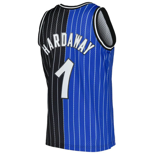 O.Magic #1 Penny Hardaway Mitchell & Ness Hardwood Classics 1994-95 Split Swingman Jersey BlueBlack Stitched American Basketball Jersey