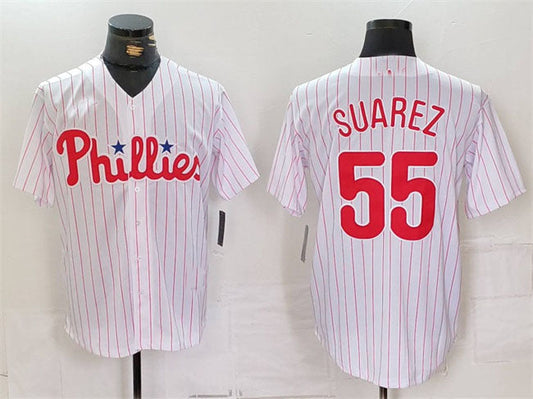 Philadelphia Phillies #55 Ranger Su¨¢rez White Cool Base Stitched Baseball Jersey
