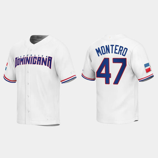 #47 RAFAEL MONTERO DOMINICAN REPUBLIC BASEBALL 2023 WORLD BASEBALL CLASSIC REPLICA JERSEY ¨C WHITE Stitches Baseball Jerseys