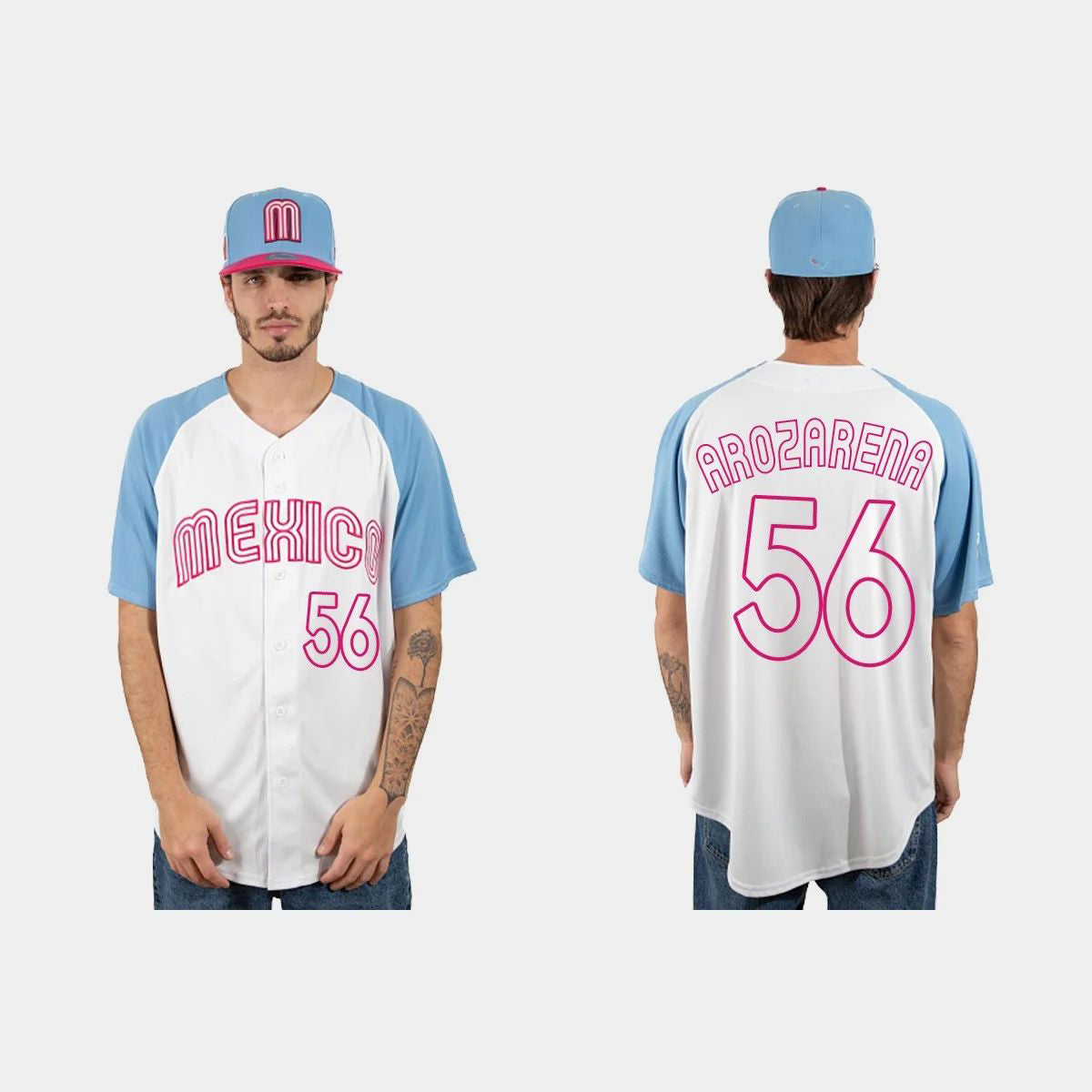 #56 RANDY AROZARENA MEXICO BASEBALL 2023 WORLD BASEBALL CLASSIC JERSEY ¨C WHITE BLUE Stitches Baseball Jerseys