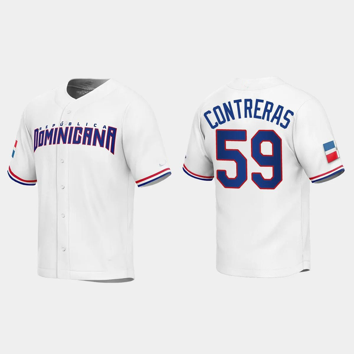 #59 ROANSY CONTRERAS DOMINICAN REPUBLIC BASEBALL 2023 WORLD BASEBALL CLASSIC REPLICA JERSEY ¨C WHITE Stitches Baseball Jerseys