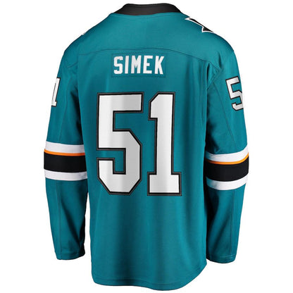 SJ.Sharks #51 Radim Simek Fanatics Branded Home Breakaway Player Jersey Teal Stitched American Hockey Jerseys