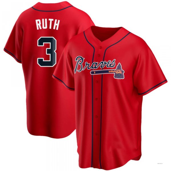 Atlanta Braves #3 Babe Ruth Red Alternate Jersey Stitches Baseball Jerseys