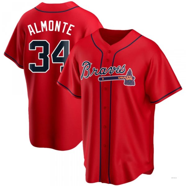 Atlanta Braves #34 Abuonem Almonte Red Alternate Jersey Stitches Baseball Jerseys