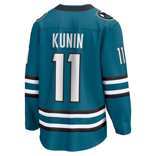 SJ.Sharks #11 Luke Kunin Fanatics Home Breakaway Player Jersey - Teal Stitched American Hockey Jerseys