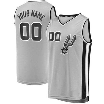 Custom S.Antonio Spurs Fanatics Branded  Fast Break Custom Replica Jersey Silver Statement Edition Stitched Basketball Jersey