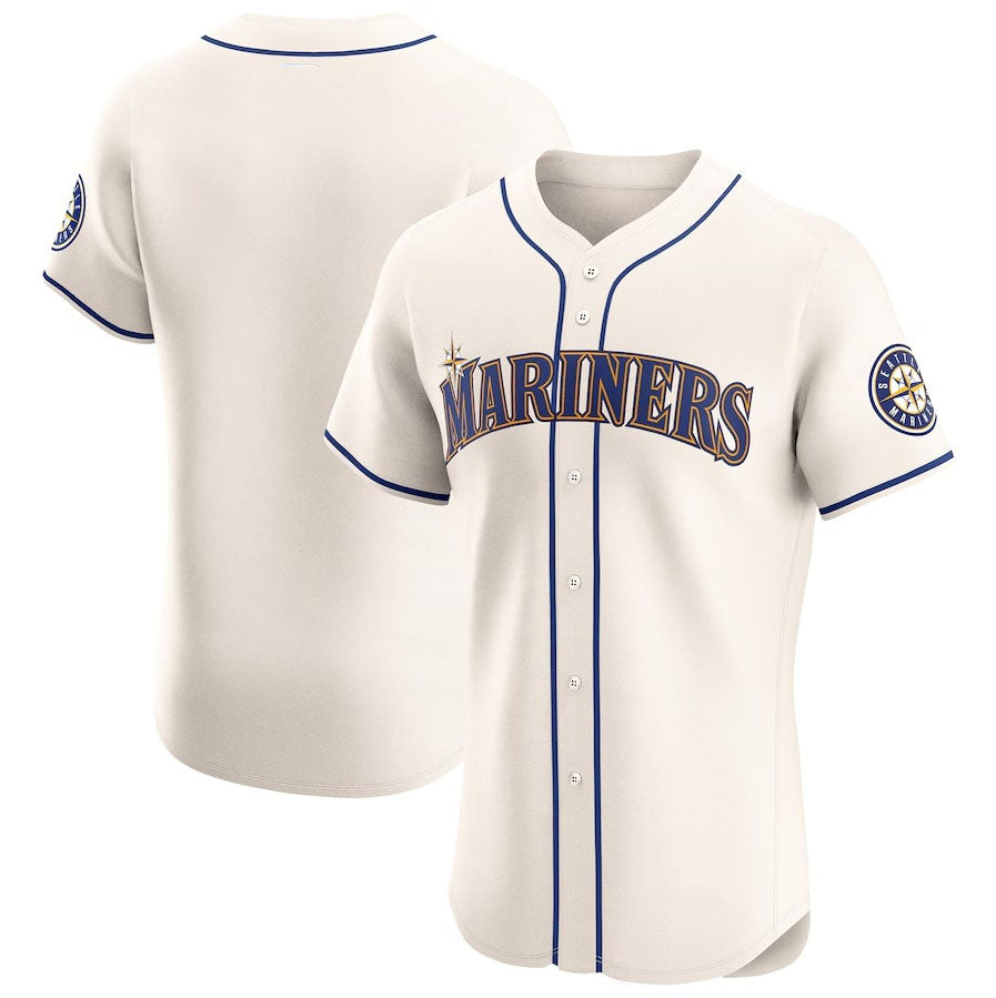 Seattle Mariners Alternate Vapor Premier Elite Patch Jersey - Cream Stitched Baseball Jersey