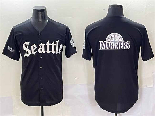Seattle Mariners Team Big Logo Black 'Deep Sea Gothic Edition' Vapor Premier Limited Stitched Baseball Jersey
