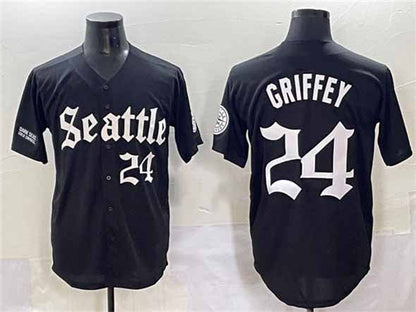 Seattle Mariners #24 Ken Griffey Jr. Black 'Deep Sea Gothic Edition' Vapor Premier Limited Stitched Baseball Jersey