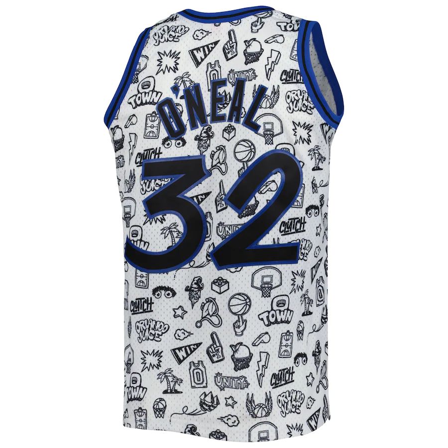O.Magic #32 Shaquille O'Neal Mitchell & Ness 1994-95 Hardwood Classics Doodle Swingman Jersey White Stitched American Basketball Jersey