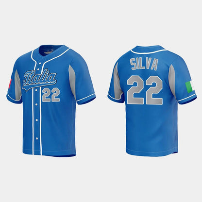 #22 TIAGO DA SILVA ITALY BASEBALL 2023 WORLD BASEBALL CLASSIC JERSEY ¨C ROYAL Stitches Baseball Jerseys