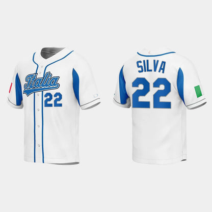 #22 TIAGO DA SILVA ITALY BASEBALL 2023 WORLD BASEBALL CLASSIC JERSEY ¨C WHITE Stitches Baseball Jerseys