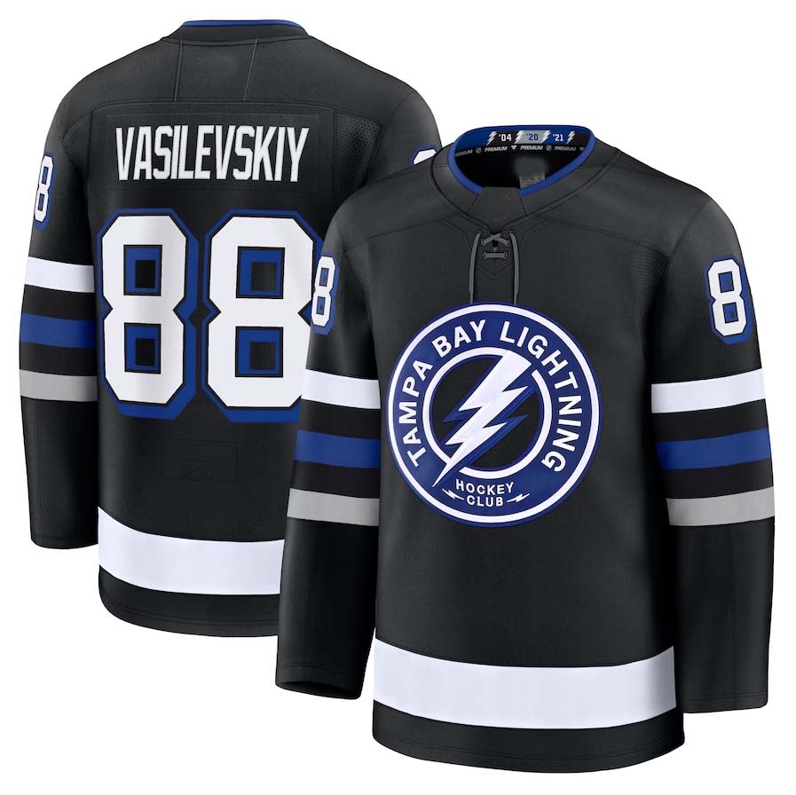 TB.Lightning #88 Andrei Vasilevskiy Fanatics Alternate Premium Jersey - Black Stitched American Hockey Jerseys