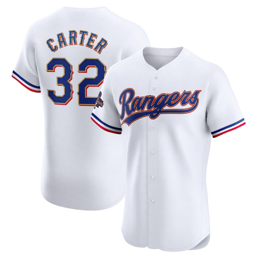Texas Rangers #32 Evan Carter 2024 Gold Collection Elite Player Jersey ¨C White Baseball Jerseys